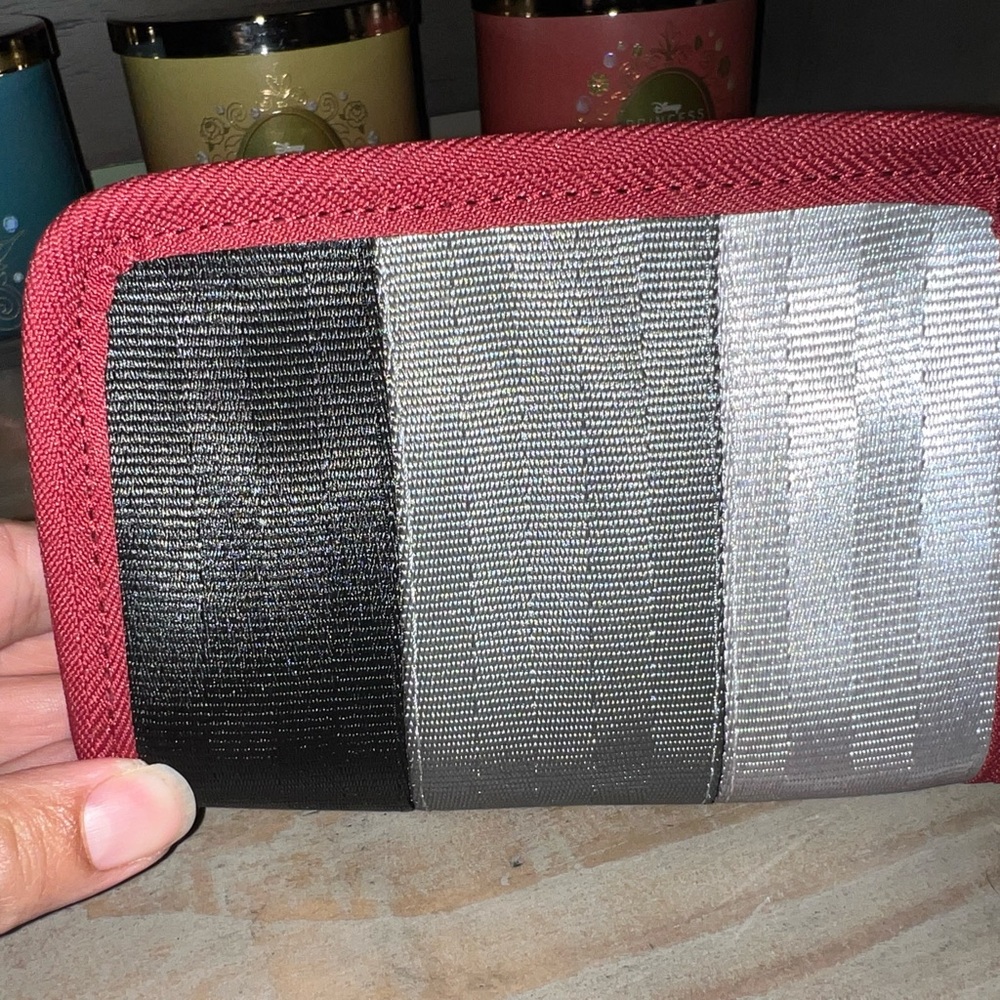 Harveys Red and Gray Striped Wallet